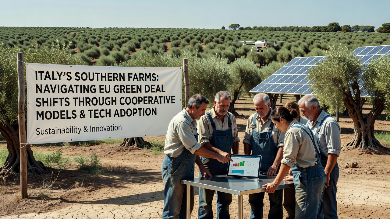 Farmers using drone technology and sensors in southern Italian fields